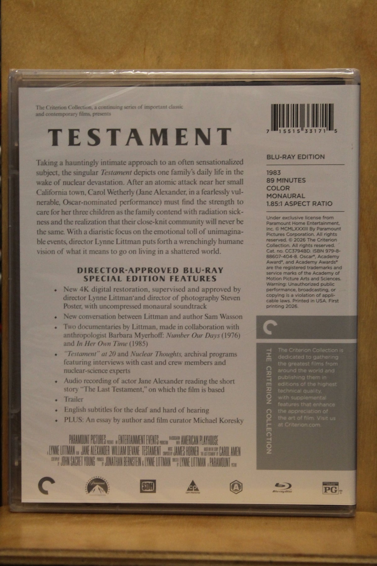 Testament Blu-ray