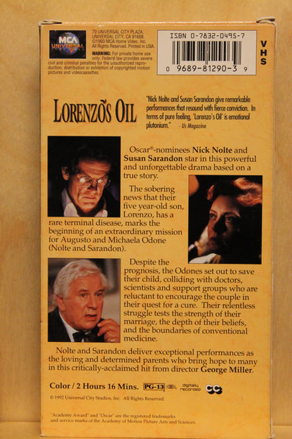 Lorenzo's Oil VHS